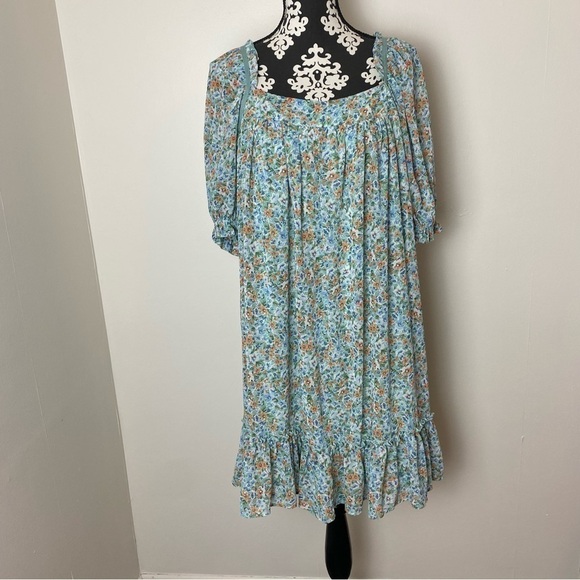 GiGio by Umgee Sea Foam Green Boho Chiffon Ditsy Floral Ruffle Dress - Picture 2 of 16